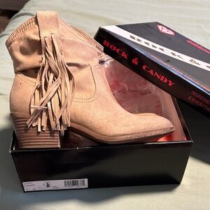 Rock & Candy Fringe Tan Ankle Booties